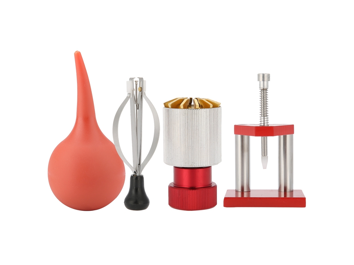 Kit De Herramientas De Reparación De Relojes De 4 Piezas: Extractor De Cristal, Agujas, Ajustador Y Soplador De Polvo.