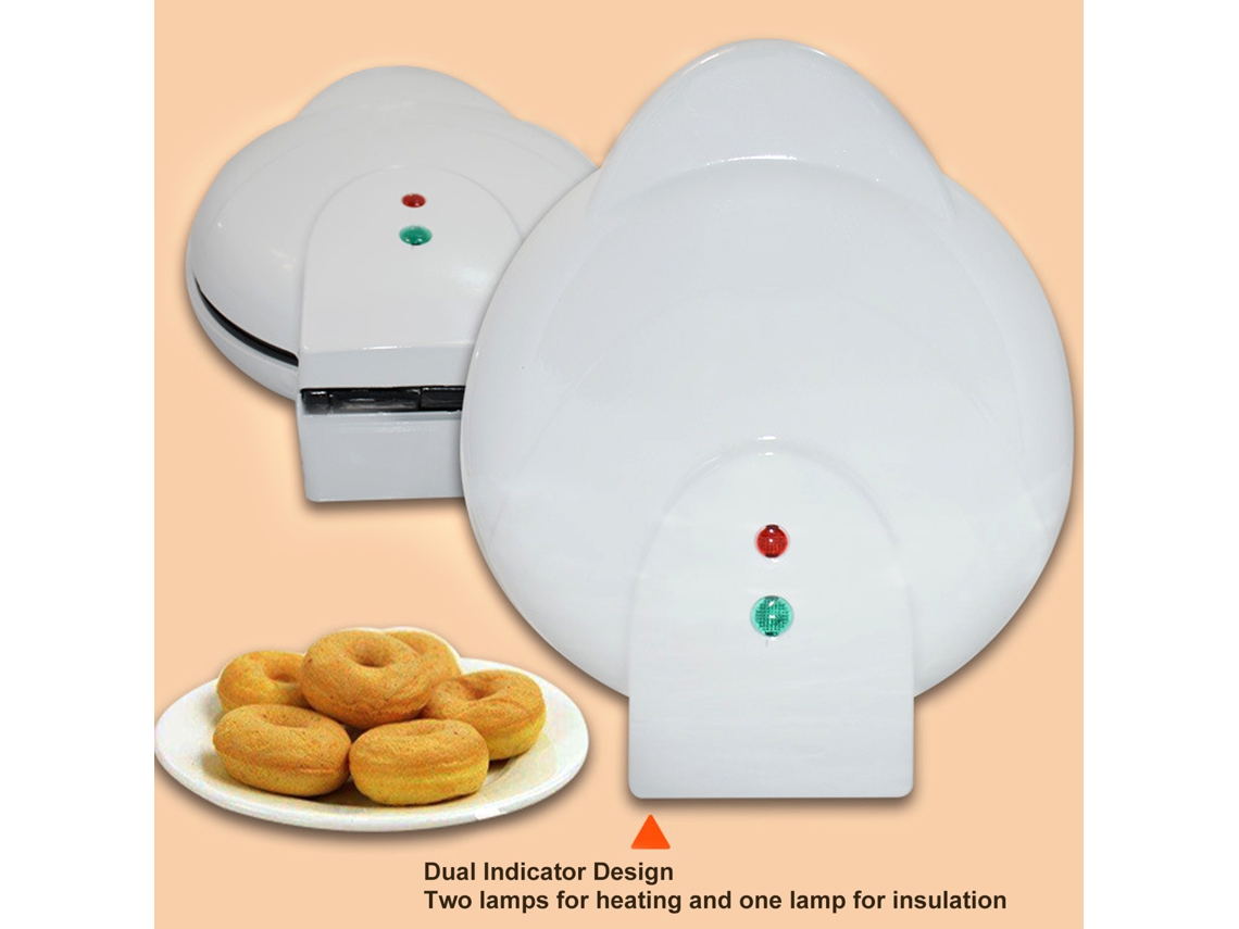 Mini máquina para hacer donas blancas con revestimiento antiadherente y un diseño elegante