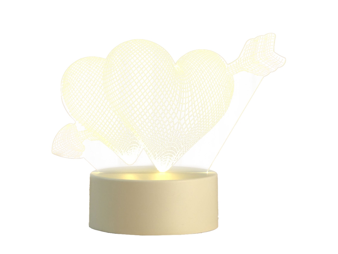 Candeeiro De Mesa Acrílico - Luz Quente Monocromática - Plug-In Usb (Porta-Lâmpada Branco) - Uma Seta No Coração JEIIBRZUI