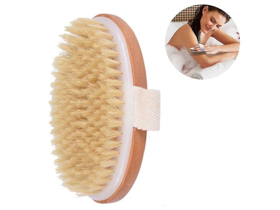 Cepillo Para Secar La Piel, Cepillo De Cerdas Naturales Para Exfoliación Corporal.