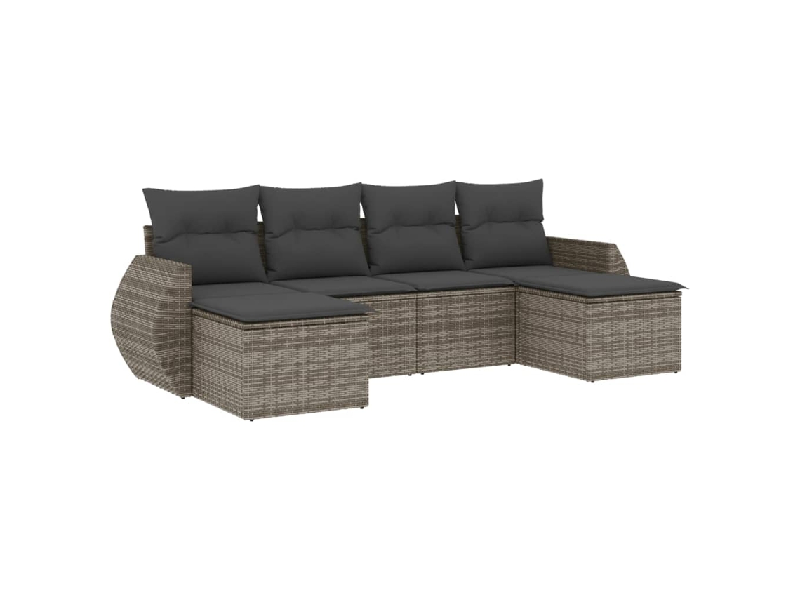 Exclusivo de Maison: Conjunto de sofá de jardín de 6 piezas con cojines de mimbre gris.
