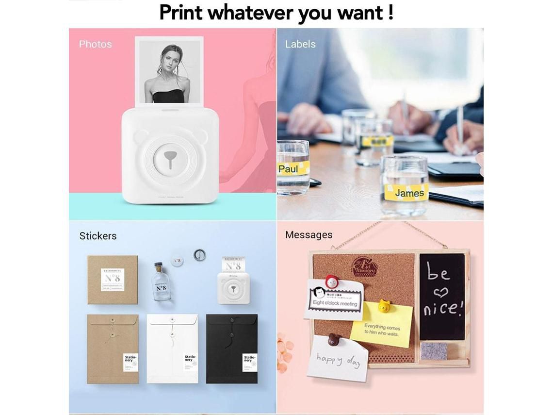 Mini impresora fotográfica portátil inteligente Impresión térmica sin cartuchos Conexión Bluetooth