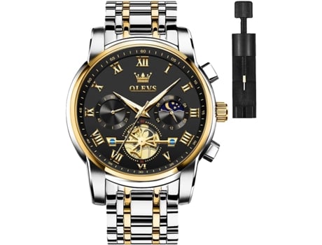 VEANXIN Reloj para Hombre Cuadrado Diamante Cuarzo Fecha Lujo Acero Inoxidable Impermeable Luminoso Dos Tonos(negro plata)