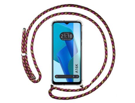 Funda Colgante Transparente para Oppo A16K Con Cordon Rosa / Dorado TUMUNDOSMARTPHONE