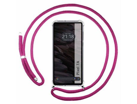 Funda Colgante Transparente para Google Pixel 7A 5G Con Cordon Rosa Fucsia TUMUNDOSMARTPHONE
