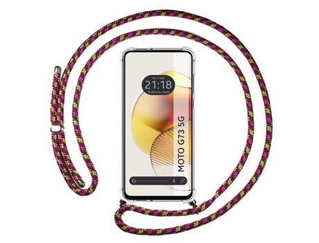 Funda Colgante Transparente para Motorola Moto G73 5G Con Cordon Rosa / Dorado TUMUNDOSMARTPHONE