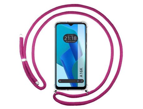 Funda Colgante Transparente para Oppo A16K Con Cordon Rosa Fucsia TUMUNDOSMARTPHONE