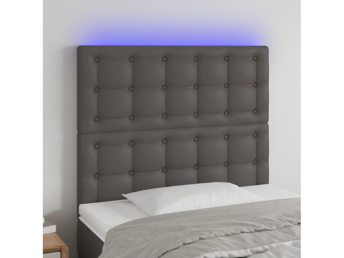 Cabecero Con Luces Led Cuero Sintético Gris 100x5x118/128 Cm