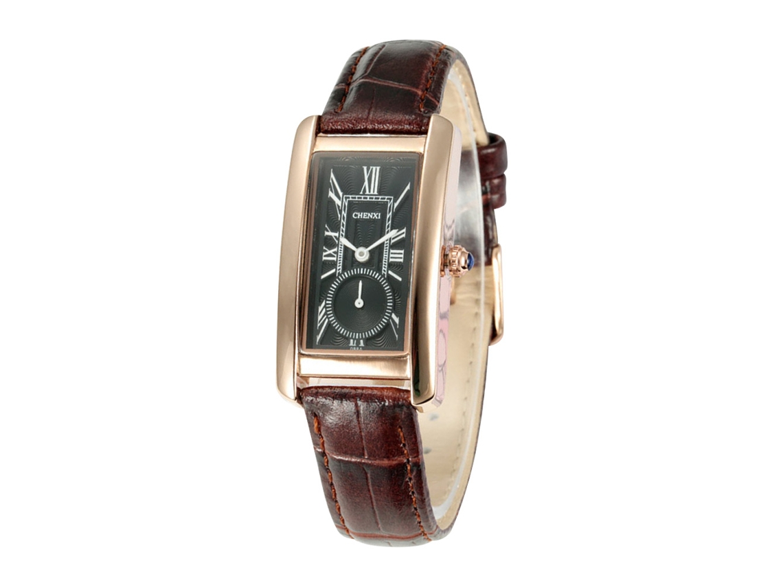 Reloj De Pulsera Analógico De Cuarzo Con Correa De Piel Sintética Resistente Al Agua (negro Y Marrón)