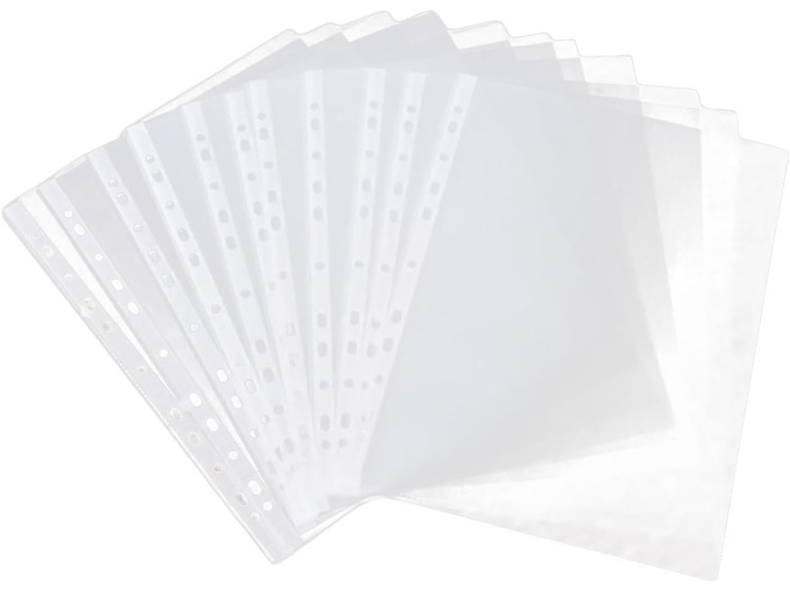 Paquete De 100 Protectores De Hojas Perforadas A4 Para Carpetas, Lisos Y Fáciles De Limpiar, Adecuados Para El Colegio.