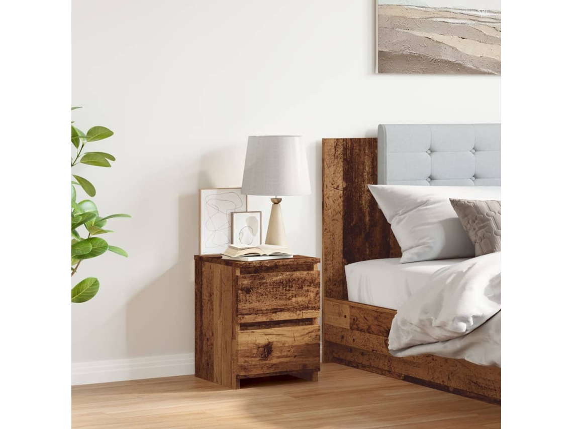 Mesita De Noche Madera De Ingeniería Envejecida 30x30x40 Cm