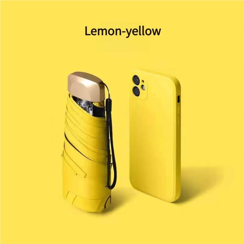 Mini Sombrilla (amarillo Limón), Compacta Y Portátil, Plegable, Con Protección Uv, De Tamaño De Bolsillo.