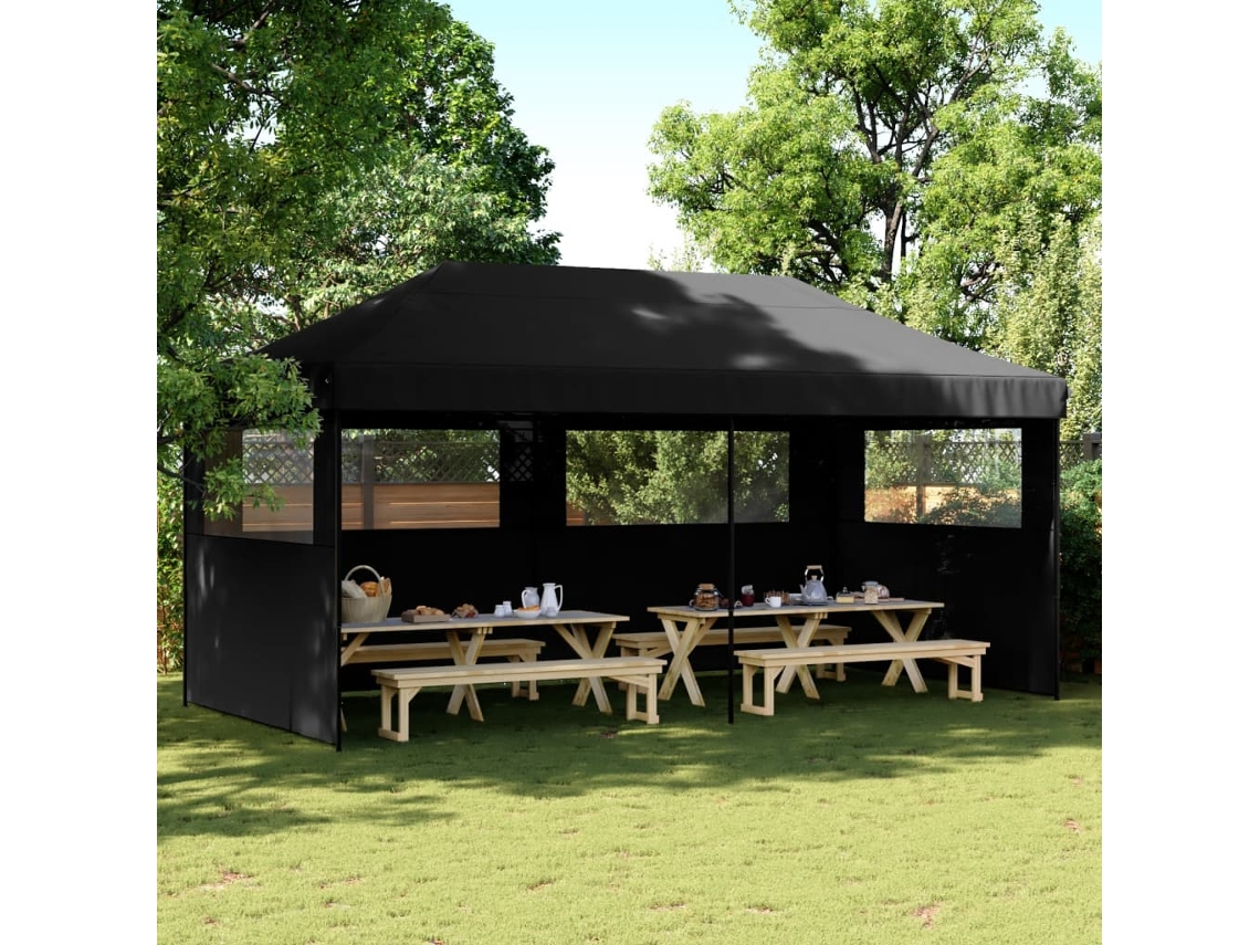 Carpa plegable para fiestas, con 3 paredes laterales, color negro.