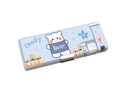 Estuche De Lápices Cute Cartoon Doble Lado Con Sacapuntas Integrado Portátil Gran Capacidad Para Niños Colegio Oso