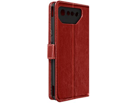Carcasa para Asus Rog Phone 7 Cuero Auténtico Tarjetero Soporte Vídeo Rojo AVIZAR