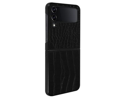 Carcasa Cuero para Galaxy Z Flip 4 Efecto Cocodrilo Bordes Elevados Negro AVIZAR