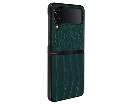 Carcasa Cuero para Galaxy Z Flip 4 Efecto Cocodrilo Bordes Elevados Verde oscuro AVIZAR