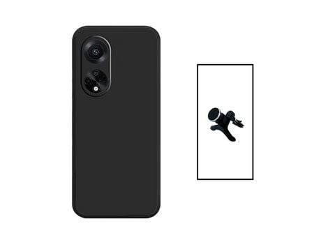 Kit de Soporte de Coche Magnético Reforzado + Carcasa de Silicona Líquida para Oppo A1 5G Negro PHONECARE