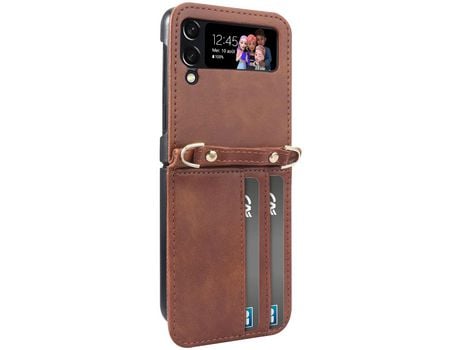 Funda para Galaxy Z Flip 4 Funda de piel para hombro Funda versátil Marrón AVIZAR