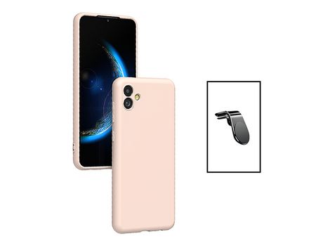 Kit Soporte Coche Magnético L + Carcasa Trasera Silicona Samsung Galaxy M04 Rosa GIFT4ME