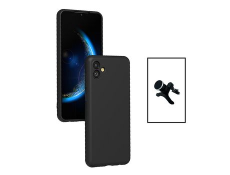 Kit de Soporte de Coche Magnético Reforzado + Carcasa de Silicona Líquida para Samsung Galaxy M04 Negro PHONECARE
