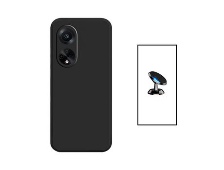 Kit de Soporte Magnético para Coche + Carcasa de Silicona Líquida para Oppo F23 5G Negro PHONECARE