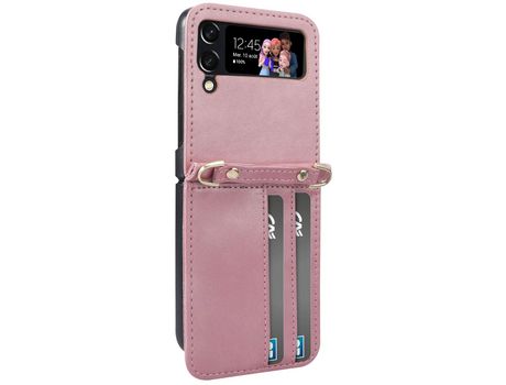 Funda para Galaxy Z Flip 4 Funda de piel para hombro Funda versátil Rosa dorado AVIZAR