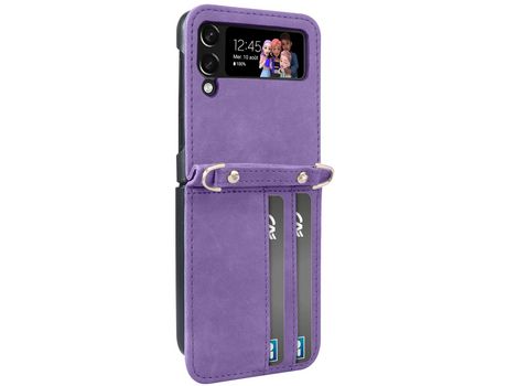 Funda para Samsung Galaxy Z Flip 4 Funda de piel para hombro Funda versátil Lila AVIZAR