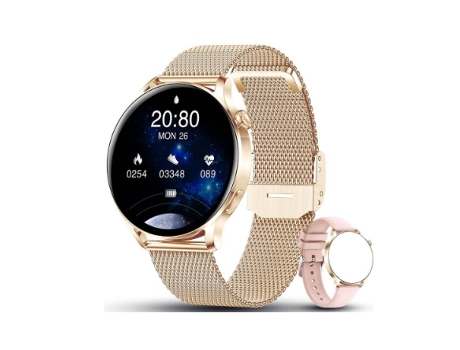 Smartwatch CHRONUS AK37 Reloj Conectado Mujer, Control Música(Oro Rosa）
