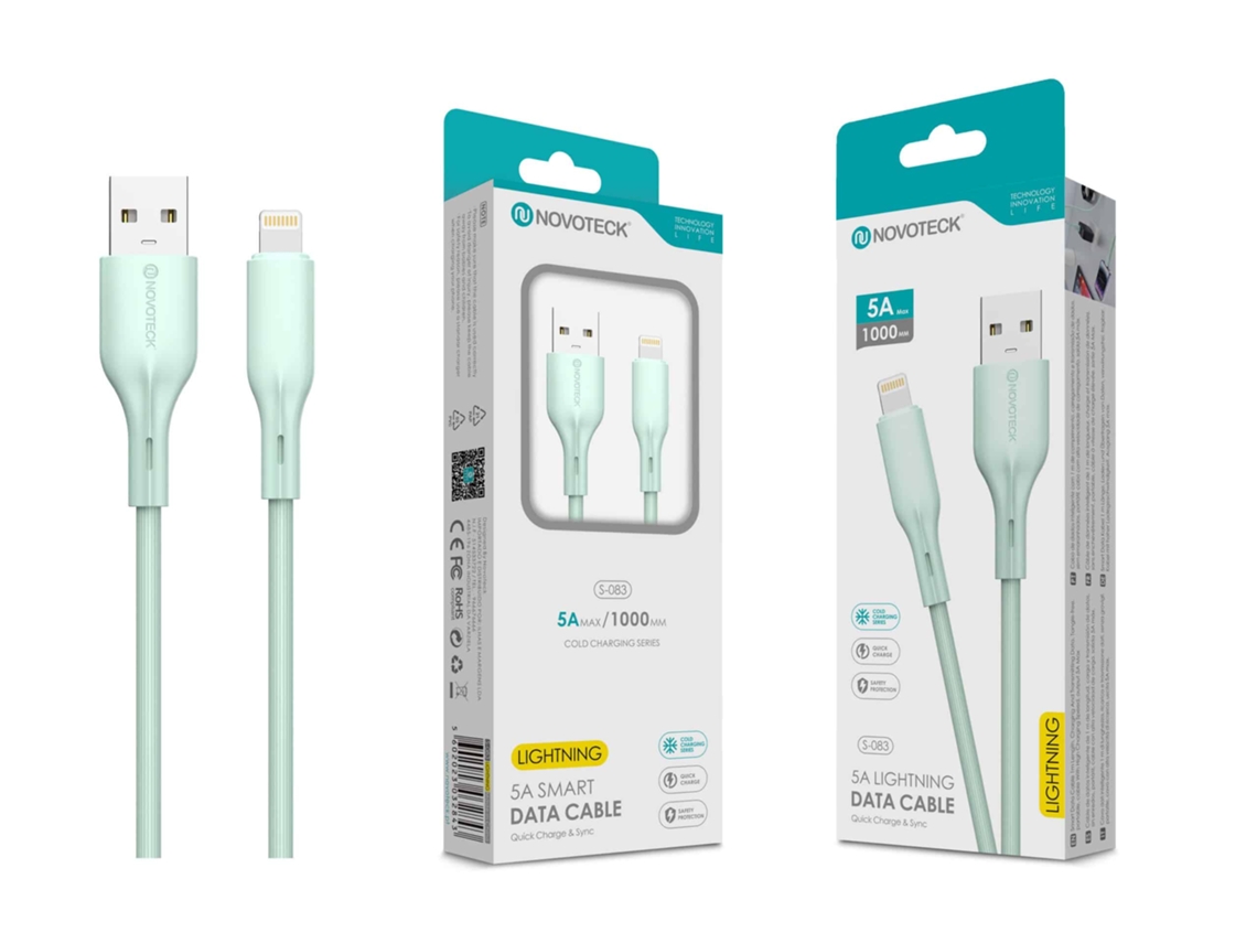 Cable de datos de carga rápida de PVC de 5 A, diseño macarrón, verde agua, Lightning USB, 1 m