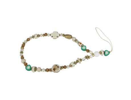 Correa para Teléfono de 30 cm Perlas Blanco Cruz Corazón y Nacarada + Correa AVIZAR