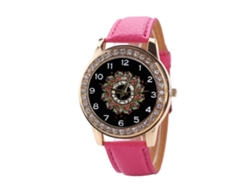 Reloj De Pulsera De Moda Para Mujer Con Correa De Piel Sintética Y Diamantes De Imitación En Una Esfera Redonda Grande.