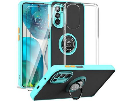 Carcasa Motorola Moto G52 6.6 Azul con Carcasa Anillo + Carcasa Transparente + 2 Protectores de Pantalla de Vidrio Templado HONGWE.