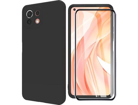 Carcasa para Mi 11 Lite con protector de pantalla de vidrio templado Carcasa de TPU de silicona antiarañazos para Mi 11 Lite Negro HONGWE.