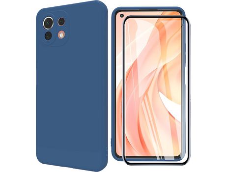 Carcasa para Mi 11 Lite con protector de pantalla de vidrio templado Carcasa de TPU de silicona antiarañazos para Mi 11 Lite azul HONGWE.