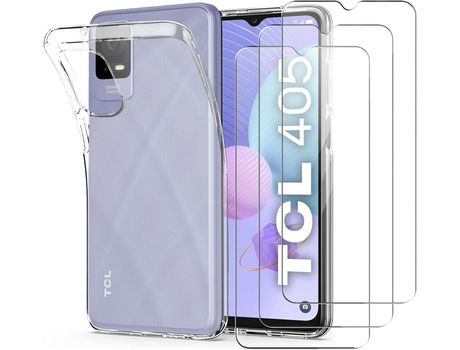 Carcasa para Tcl 405/Tcl 408/Tcl 406 + 3 Piezas Protector de Pantalla Fina Resistente Flexible Carcasa de TPU Suave Transparente HONGWE.