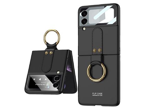 Carcasa Samsung Galaxy Z Flip 4 Carcasa delgada para PC Samsung Z Flip 4 con protector de pantalla exterior y anillo ELKUAIE
