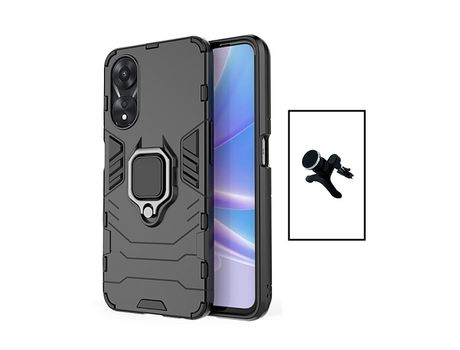 Kit Soporte Coche Magnético Reforzado + Carcasa 3X1 Military Defender para Oppo A98 Negro PHONECARE