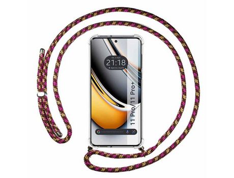 Funda Colgante Transparente Realme 11 Pro / 11 Pro+ Plus Con Cordon Rosa / Dorado TUMUNDOSMARTPHONE