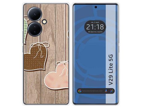 Funda Silicona Vivo V29 Lite 5G Diseño Corazones Madera Dibujos TUMUNDOSMARTPHONE