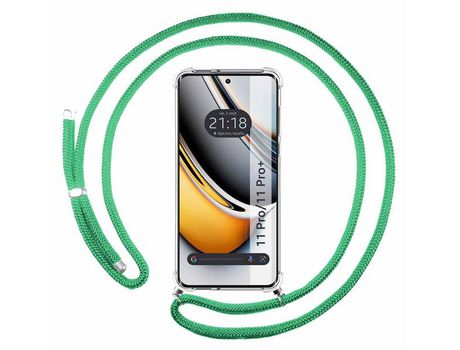 Funda Colgante Transparente Realme 11 Pro / 11 Pro+ Plus Con Cordon Verde Agua TUMUNDOSMARTPHONE