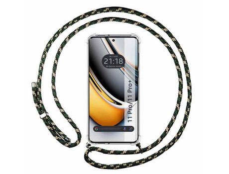 Funda Colgante Transparente Realme 11 Pro / 11 Pro+ Plus Con Cordon Verde / Dorado TUMUNDOSMARTPHONE