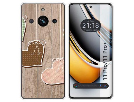 Funda Silicona Realme 11 Pro / 11 Pro+ Plus 5G Diseño Corazones Madera Dibujos TUMUNDOSMARTPHONE