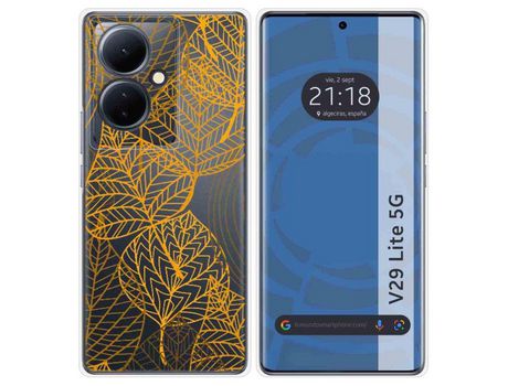 Funda Silicona Transparente Vivo V29 Lite 5G Diseño Hojas Dibujos TUMUNDOSMARTPHONE