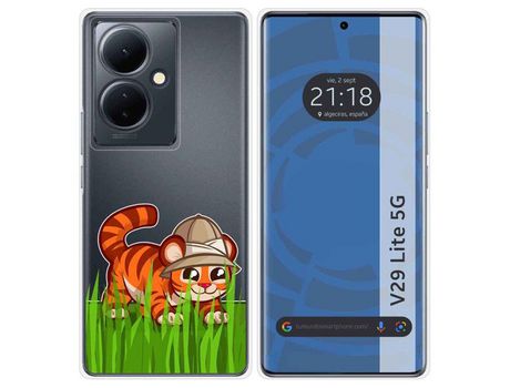 Funda Silicona Transparente Vivo V29 Lite 5G Diseño Tigre Dibujos TUMUNDOSMARTPHONE