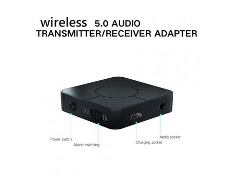 Adaptador 2-en-1 Inalámbrico Bluetooth 5.0 Transmisor Receptor Adaptador de audio Auriculares Amplificador Altavoz Kn326 Negro