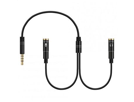 Divisor de adaptador de auriculares portátil Cable de conector de 3,5 mm con micrófono separado y conector de auriculares de audio negro