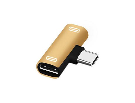 Cargador Doble tipo C USB-C Auricular Audio Carga Cargador Adaptador Divisor Convertidor para Xiaomi 6 6X 8 Note3 Mix 2 Huawei Mate 10 P20 oro