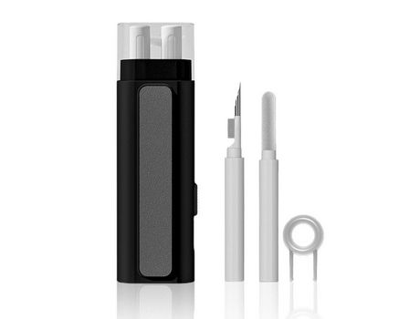 Kit de cepillo limpiador de teclado de computadora 6 en 1 Juego de pluma de limpieza de auriculares Bluetooth Herramienta de limpieza portátil Negro