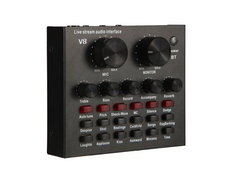 Tarjeta de sonido en vivo multifuncional V8 Interfaz de audio USB Volumen inteligente Mezclador de audio ajustable Tarjeta de sonido para grabación...